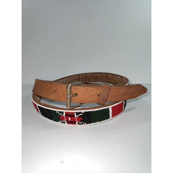 Kenya Leather Belt With Flag Colors- Hand Beaded - Vintage - Size  XL  EUC main image 6